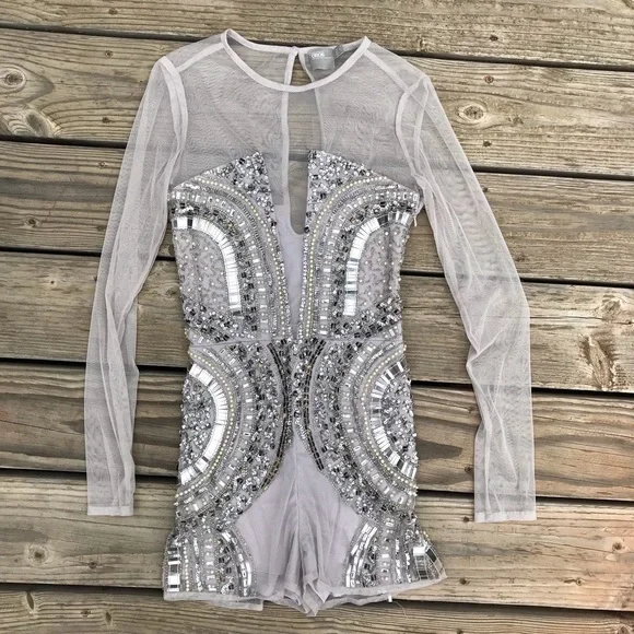 ASOS | Pants & Jumpsuits | Asos Silver Sequin Beaded Romper Cocktail Flapper  Flashy Holiday Costume Ice | Poshmark